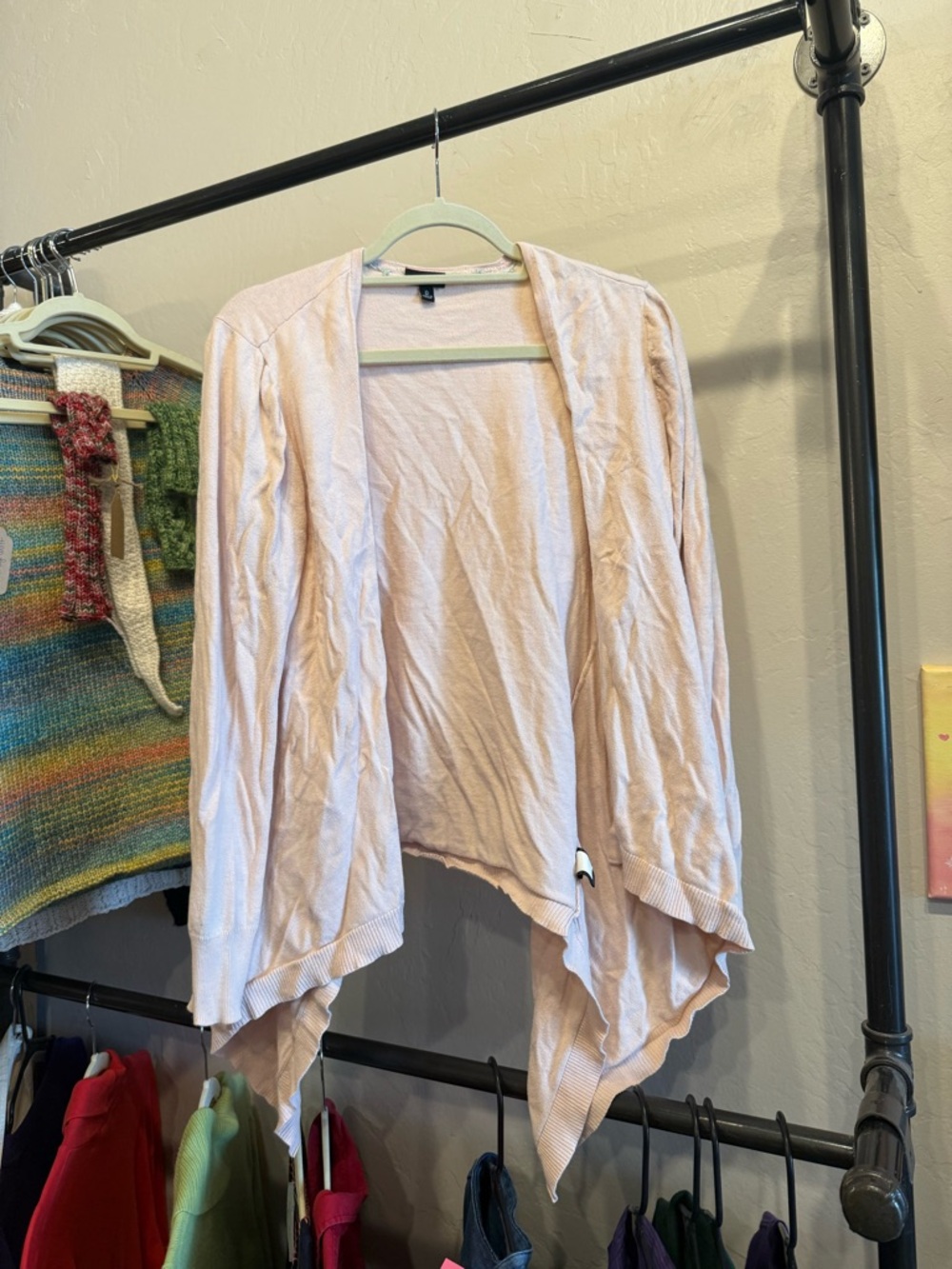 torrid Pale Pink Draped Open-Front Cardigan with hand embroidery